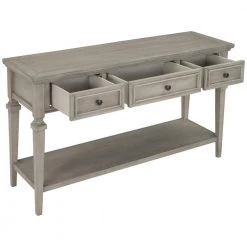 50 in. L x 15 in. D x 30 in. H Retro Style Console Table with 3 Top Drawers & Open Bottom Shelf, Easy Assembly (Gray) by Aoibox 25 50 in. L x 15 in. D x 30 in. H Retro Style Console Table with 3 Top Drawers & Open Bottom Shelf, Easy Assembly (Gray) by Aoibox -Homepop Sales gray aoibox console tables snmx2950g fa 1000
