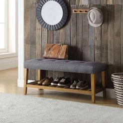 18 in. H x 16 in. W x 40 in. D Wooden Bench with Gray Cushions by Aoibox 10 18 in. H x 16 in. W x 40 in. D Wooden Bench with Gray Cushions by Aoibox -Homepop Sales gray aoibox dining benches snmx259g 31 1000