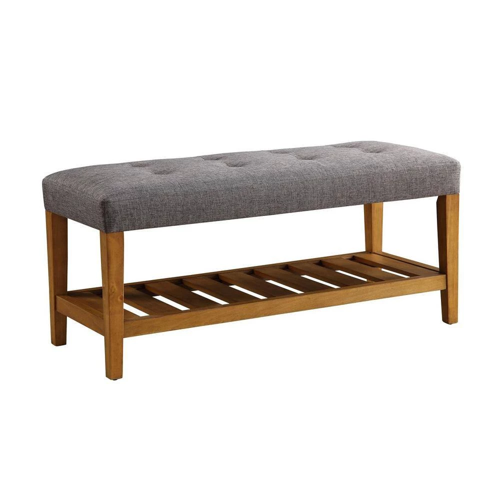 18 in. H x 16 in. W x 40 in. D Wooden Bench with Gray Cushions by Aoibox 3 18 in. H x 16 in. W x 40 in. D Wooden Bench with Gray Cushions by Aoibox - Image 3