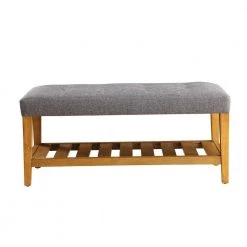 18 in. H x 16 in. W x 40 in. D Wooden Bench with Gray Cushions by Aoibox