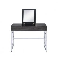Gray Wooden Vanity Table with Mirror And 3 Compartments by Aoibox