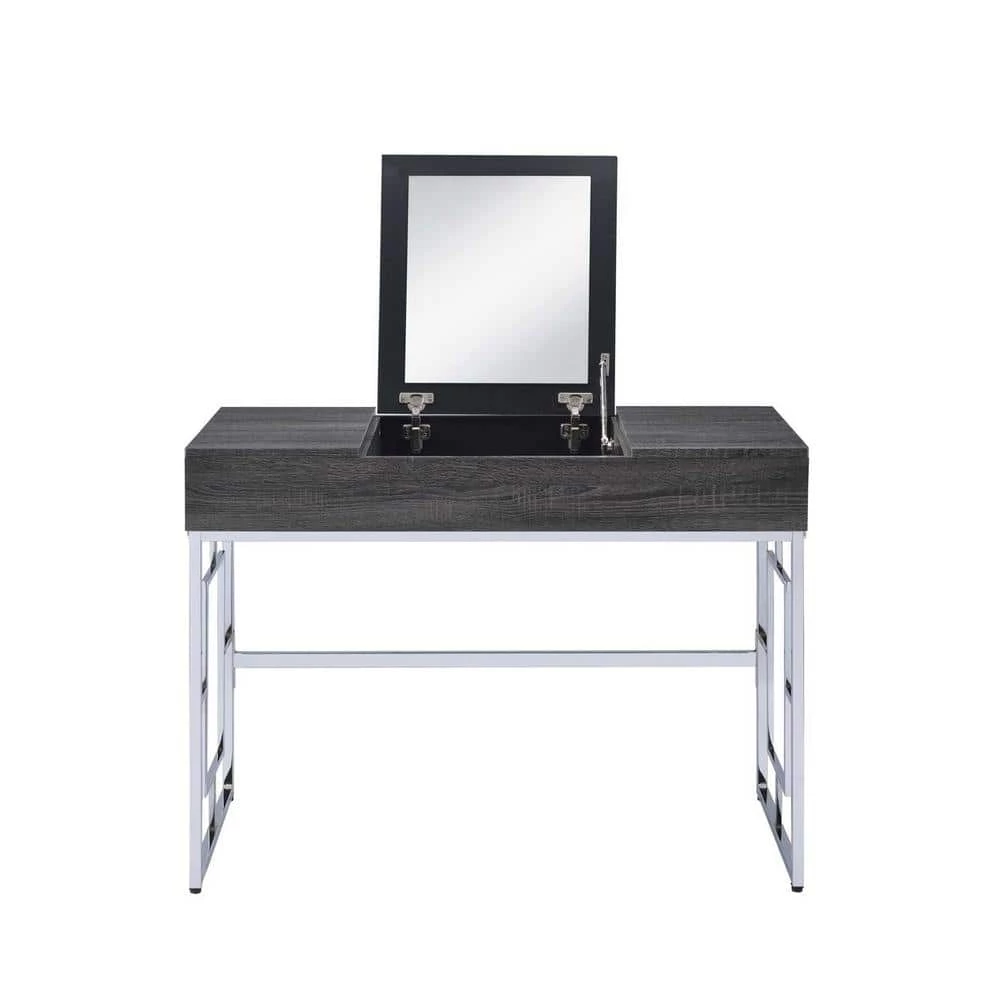 Gray Wooden Vanity Table with Mirror And 3 Compartments by Aoibox 1 Gray Wooden Vanity Table with Mirror And 3 Compartments by Aoibox