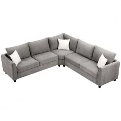 100 in. W Fabric Sectional Sofa Couch L-Shaped Couch for Home Use with 3 Pillows Included, Gray by Aoibox 18 100 in. W Fabric Sectional Sofa Couch L-Shaped Couch for Home Use with 3 Pillows Included, Gray by Aoibox -Homepop Sales gray aoibox sectional sofas snmx344 1d 1000