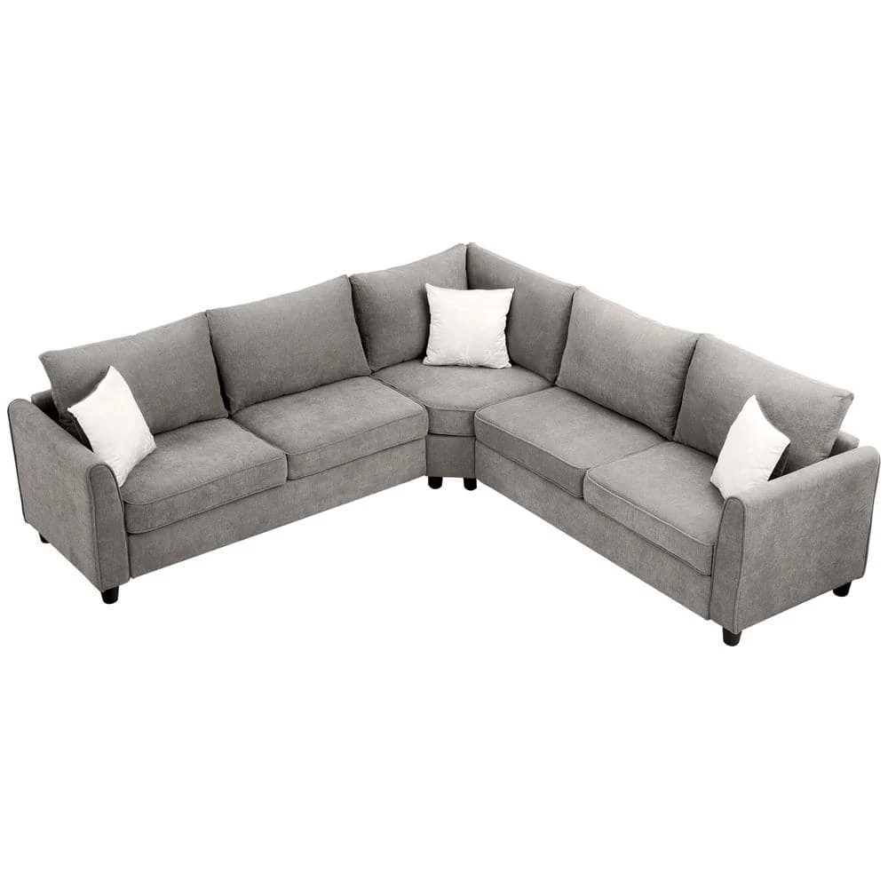 100 in. W Fabric Sectional Sofa Couch L-Shaped Couch for Home Use with 3 Pillows Included, Gray by Aoibox 5 100 in. W Fabric Sectional Sofa Couch L-Shaped Couch for Home Use with 3 Pillows Included, Gray by Aoibox - Image 5