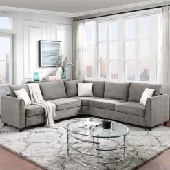 100 in. W Fabric Sectional Sofa Couch L-Shaped Couch for Home Use with 3 Pillows Included, Gray by Aoibox 16 100 in. W Fabric Sectional Sofa Couch L-Shaped Couch for Home Use with 3 Pillows Included, Gray by Aoibox -Homepop Sales gray aoibox sectional sofas snmx344 40 1000