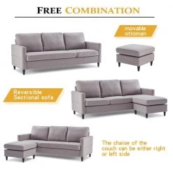 82.6 in. W Gray Straight Arm 2-Piece Linen L-shape Reversible Sectional Sofa with Handy Side Pocket in Black Family by Aoibox 20 82.6 in. W Gray Straight Arm 2-Piece Linen L-shape Reversible Sectional Sofa with Handy Side Pocket in Black Family by Aoibox -Homepop Sales gray aoibox sectional sofas snmx355 fa 1000