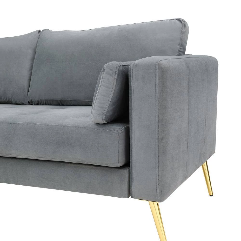 55"W Gray Straight Arm 2-Piece Elegant Velvet L-Shape Upholstered Modern Sectional Sofa with Two Pillows in Gold Family by Aoibox 3 55"W Gray Straight Arm 2-Piece Elegant Velvet L-Shape Upholstered Modern Sectional Sofa with Two Pillows in Gold Family by Aoibox - Image 3