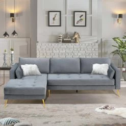 55"W Gray Straight Arm 2-Piece Elegant Velvet L-Shape Upholstered Modern Sectional Sofa with Two Pillows in Gold Family by Aoibox 23 55"W Gray Straight Arm 2-Piece Elegant Velvet L-Shape Upholstered Modern Sectional Sofa with Two Pillows in Gold Family by Aoibox -Homepop Sales gray aoibox sectional sofas snmx357 31 1000