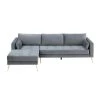55"W Gray Straight Arm 2-Piece Elegant Velvet L-Shape Upholstered Modern Sectional Sofa with Two Pillows in Gold Family by Aoibox