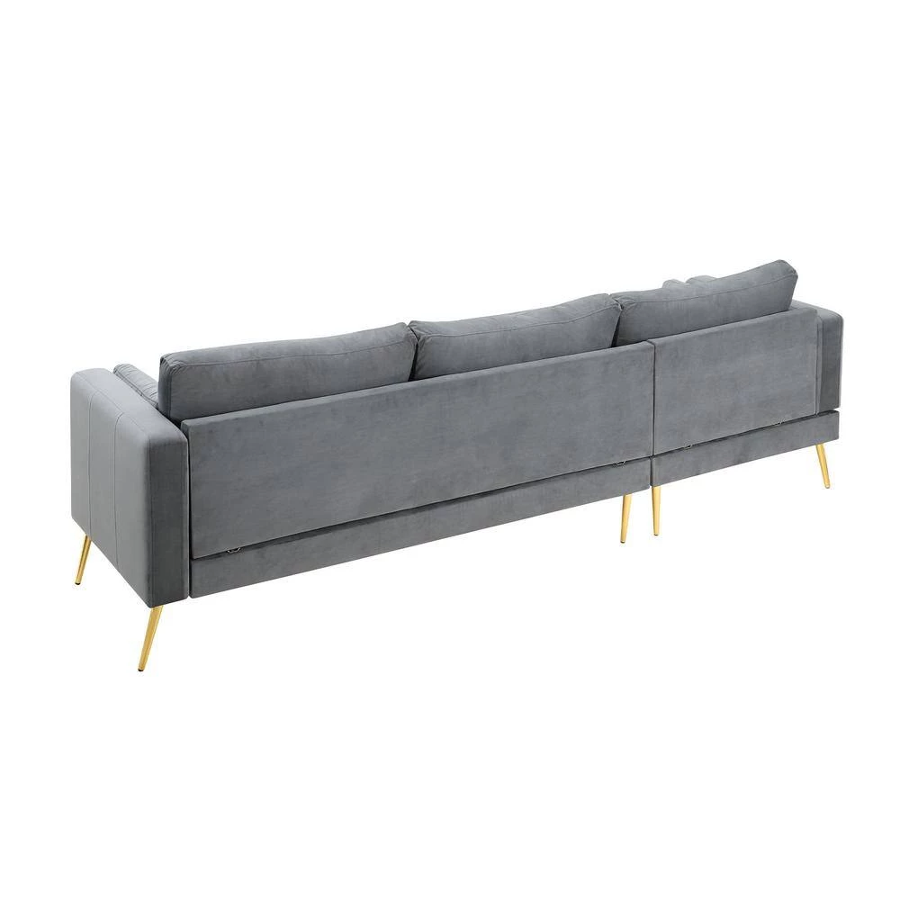 55"W Gray Straight Arm 2-Piece Elegant Velvet L-Shape Upholstered Modern Sectional Sofa with Two Pillows in Gold Family by Aoibox 4 55"W Gray Straight Arm 2-Piece Elegant Velvet L-Shape Upholstered Modern Sectional Sofa with Two Pillows in Gold Family by Aoibox - Image 4