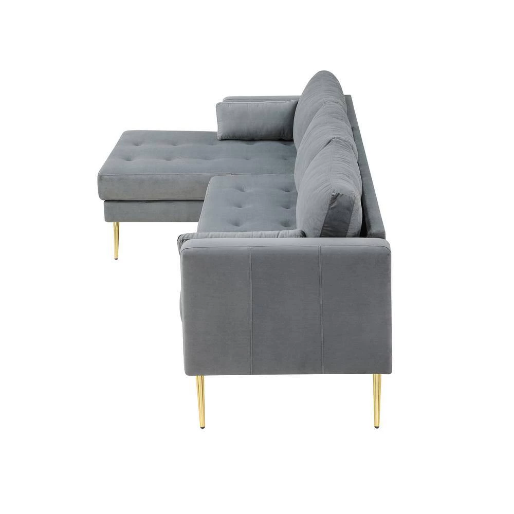 55"W Gray Straight Arm 2-Piece Elegant Velvet L-Shape Upholstered Modern Sectional Sofa with Two Pillows in Gold Family by Aoibox 10 55"W Gray Straight Arm 2-Piece Elegant Velvet L-Shape Upholstered Modern Sectional Sofa with Two Pillows in Gold Family by Aoibox - Image 10