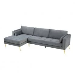 55"W Gray Straight Arm 2-Piece Elegant Velvet L-Shape Upholstered Modern Sectional Sofa with Two Pillows in Gold Family by Aoibox 20 55"W Gray Straight Arm 2-Piece Elegant Velvet L-Shape Upholstered Modern Sectional Sofa with Two Pillows in Gold Family by Aoibox -Homepop Sales gray aoibox sectional sofas snmx357 fa 1000
