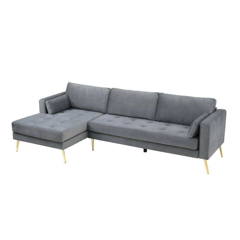 55"W Gray Straight Arm 2-Piece Elegant Velvet L-Shape Upholstered Modern Sectional Sofa with Two Pillows in Gold Family by Aoibox 9 55"W Gray Straight Arm 2-Piece Elegant Velvet L-Shape Upholstered Modern Sectional Sofa with Two Pillows in Gold Family by Aoibox - Image 9