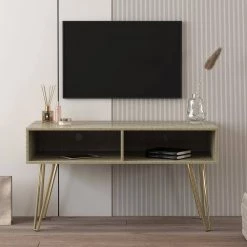 41.73 in. Gray Modern Entertainment Center Media TV Console with 4 Gold Metal Legs and 2 shelves fit TVs up to 60 in. by Aoibox 19 41.73 in. Gray Modern Entertainment Center Media TV Console with 4 Gold Metal Legs and 2 shelves fit TVs up to 60 in. by Aoibox -Homepop Sales gray aoibox tv stands snmx195 31 1000