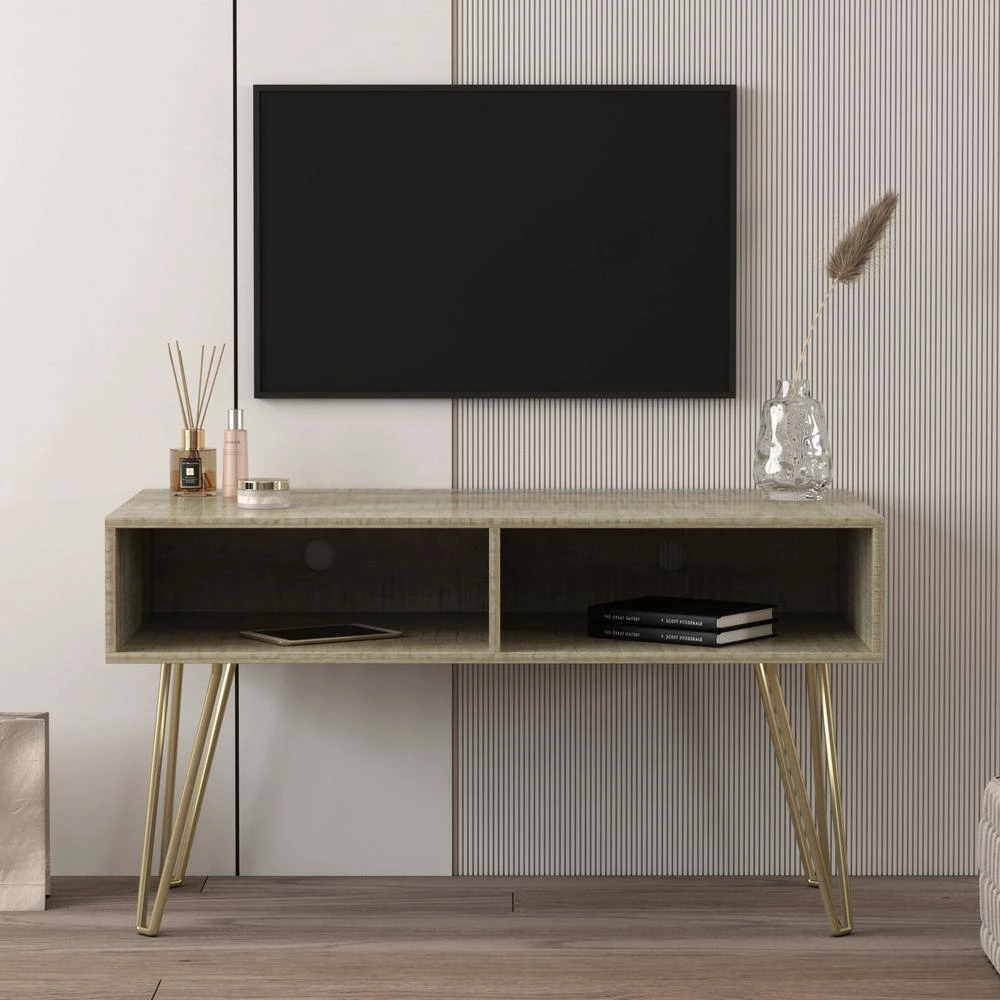 41.73 in. Gray Modern Entertainment Center Media TV Console with 4 Gold Metal Legs and 2 shelves fit TVs up to 60 in. by Aoibox 10 41.73 in. Gray Modern Entertainment Center Media TV Console with 4 Gold Metal Legs and 2 shelves fit TVs up to 60 in. by Aoibox - Image 10