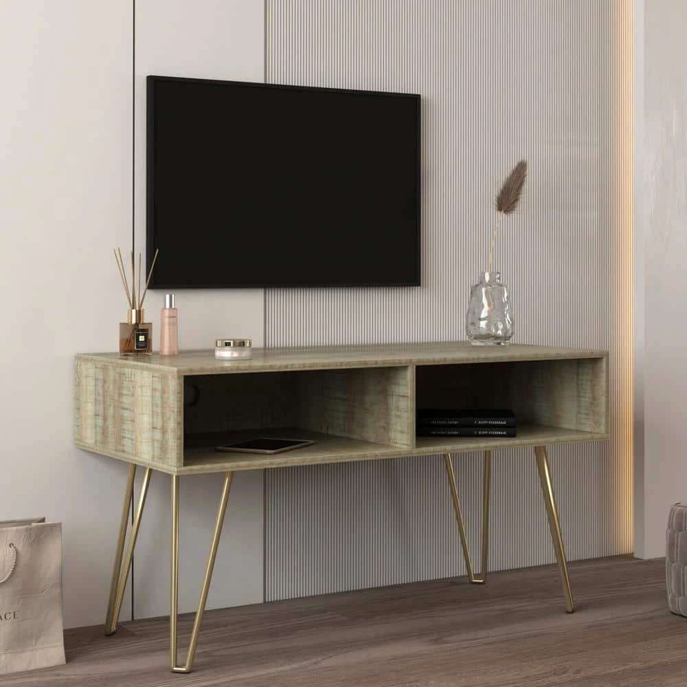41.73 in. Gray Modern Entertainment Center Media TV Console with 4 Gold Metal Legs and 2 shelves fit TVs up to 60 in. by Aoibox 1 41.73 in. Gray Modern Entertainment Center Media TV Console with 4 Gold Metal Legs and 2 shelves fit TVs up to 60 in. by Aoibox