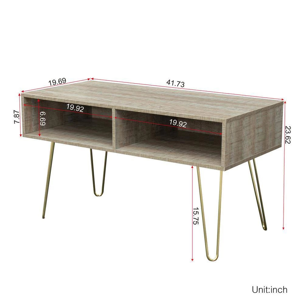 41.73 in. Gray Modern Entertainment Center Media TV Console with 4 Gold Metal Legs and 2 shelves fit TVs up to 60 in. by Aoibox 6 41.73 in. Gray Modern Entertainment Center Media TV Console with 4 Gold Metal Legs and 2 shelves fit TVs up to 60 in. by Aoibox - Image 6