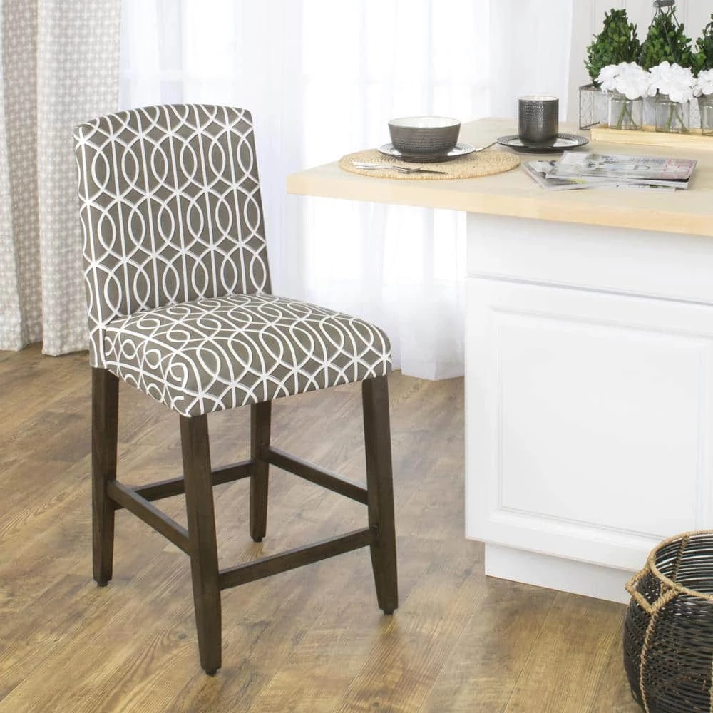 Finley Curved Top Gray Trellis Upholstery 24 in. Counter Height Barstool by Homepop 5 Finley Curved Top Gray Trellis Upholstery 24 in. Counter Height Barstool by Homepop - Image 5