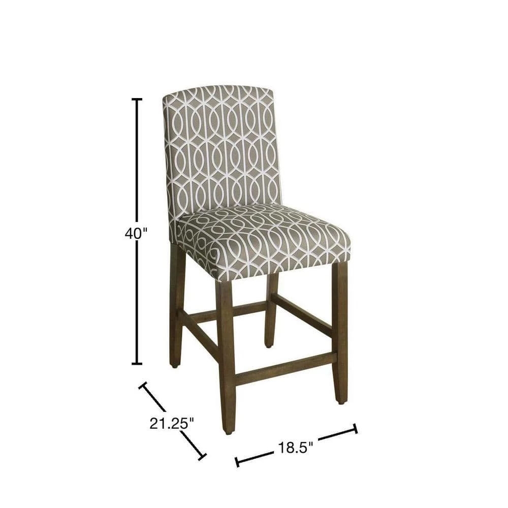Finley Curved Top Gray Trellis Upholstery 24 in. Counter Height Barstool by Homepop 3 Finley Curved Top Gray Trellis Upholstery 24 in. Counter Height Barstool by Homepop - Image 3