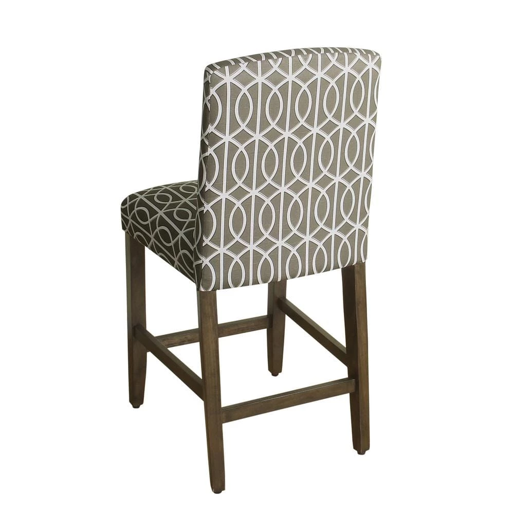 Finley Curved Top Gray Trellis Upholstery 24 in. Counter Height Barstool by Homepop 4 Finley Curved Top Gray Trellis Upholstery 24 in. Counter Height Barstool by Homepop - Image 4