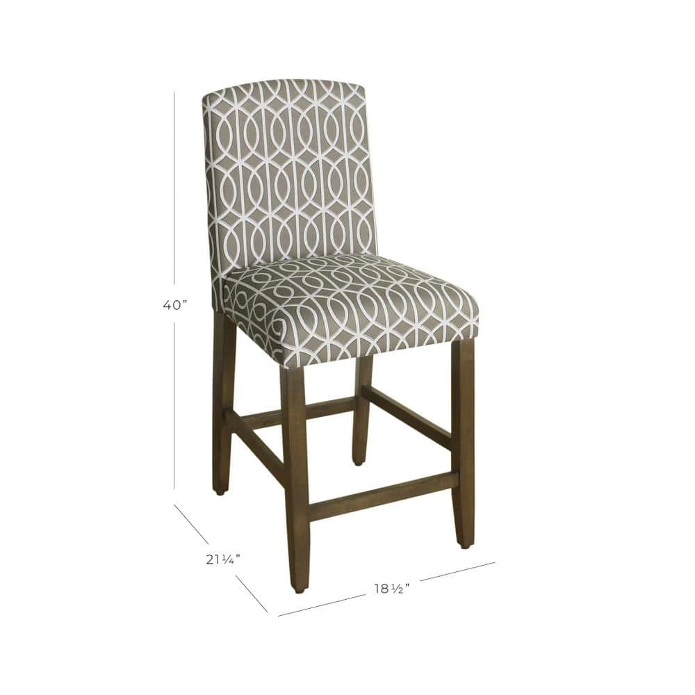 Finley Curved Top Gray Trellis Upholstery 24 in. Counter Height Barstool by Homepop 2 Finley Curved Top Gray Trellis Upholstery 24 in. Counter Height Barstool by Homepop - Image 2