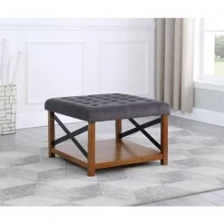 Gray Tufted Ottoman with Black Metal and Honey Oak Wood Legs with Storage 20 in. H x 30 in. W x 30 in. D by Homepop 19 Gray Tufted Ottoman with Black Metal and Honey Oak Wood Legs with Storage 20 in. H x 30 in. W x 30 in. D by Homepop -Homepop Sales gray homepop ottomans k8537 b305 31 1000