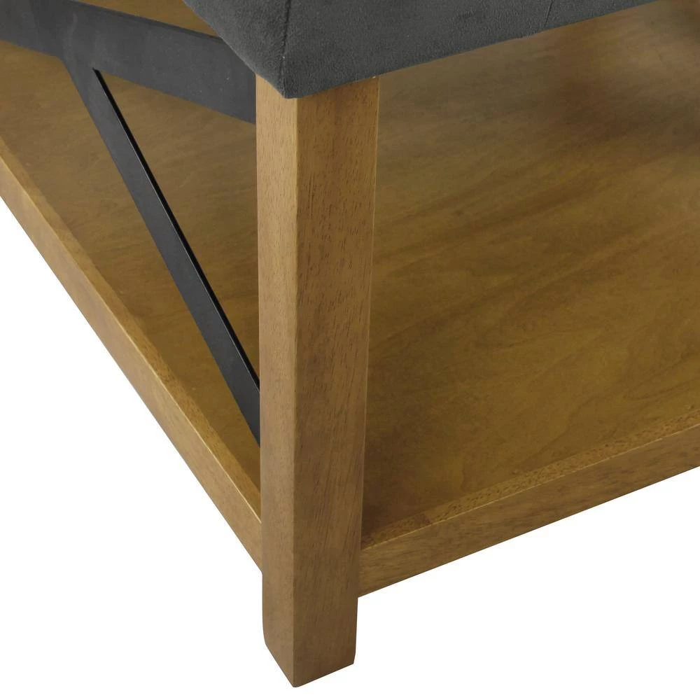 Gray Tufted Ottoman with Black Metal and Honey Oak Wood Legs with Storage 20 in. H x 30 in. W x 30 in. D by Homepop 7 Gray Tufted Ottoman with Black Metal and Honey Oak Wood Legs with Storage 20 in. H x 30 in. W x 30 in. D by Homepop - Image 7