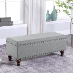 Luxury Gray Woven Storage Bench with Nailhead Trim 18 in. Height x 46 in. Width x 18 in. Depth by Homepop 25 Luxury Gray Woven Storage Bench with Nailhead Trim 18 in. Height x 46 in. Width x 18 in. Depth by Homepop -Homepop Sales gray woven homepop bedroom benches k8563 f2111 31 1000