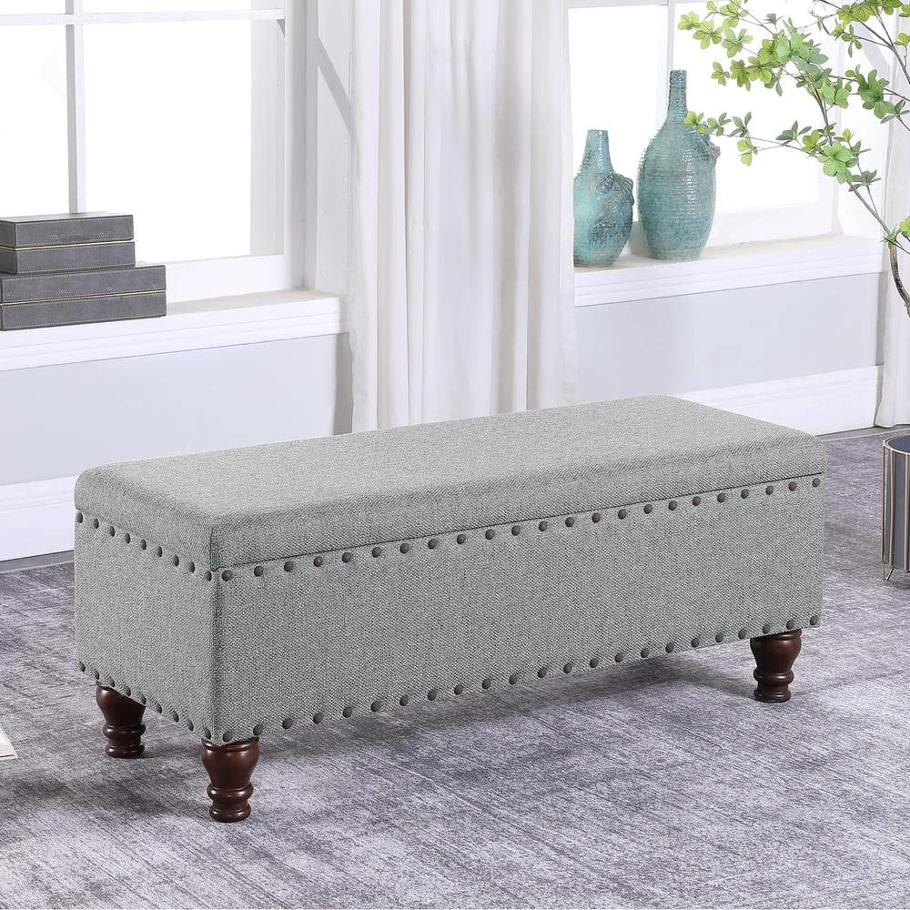Luxury Gray Woven Storage Bench with Nailhead Trim 18 in. Height x 46 in. Width x 18 in. Depth by Homepop 13 Luxury Gray Woven Storage Bench with Nailhead Trim 18 in. Height x 46 in. Width x 18 in. Depth by Homepop - Image 13