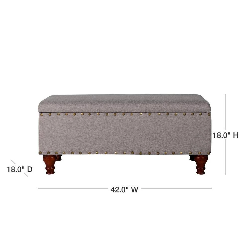 Luxury Gray Woven Storage Bench with Nailhead Trim 18 in. Height x 46 in. Width x 18 in. Depth by Homepop 3 Luxury Gray Woven Storage Bench with Nailhead Trim 18 in. Height x 46 in. Width x 18 in. Depth by Homepop - Image 3
