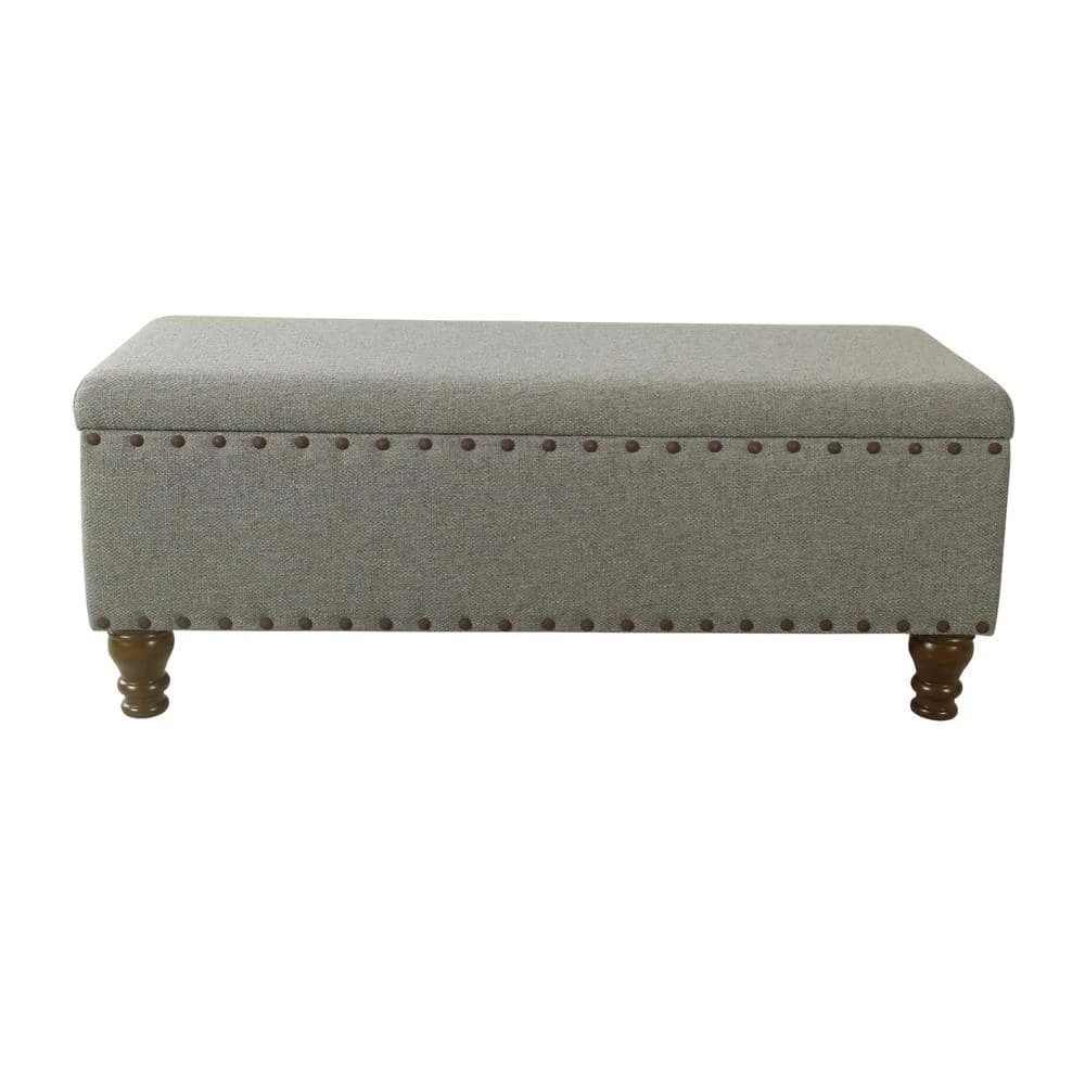 Luxury Gray Woven Storage Bench with Nailhead Trim 18 in. Height x 46 in. Width x 18 in. Depth by Homepop 1 Luxury Gray Woven Storage Bench with Nailhead Trim 18 in. Height x 46 in. Width x 18 in. Depth by Homepop