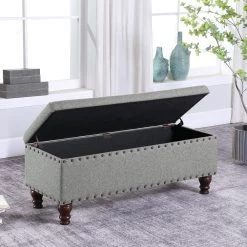 Luxury Gray Woven Storage Bench with Nailhead Trim 18 in. Height x 46 in. Width x 18 in. Depth by Homepop 18 Luxury Gray Woven Storage Bench with Nailhead Trim 18 in. Height x 46 in. Width x 18 in. Depth by Homepop -Homepop Sales gray woven homepop bedroom benches k8563 f2111 77 1000