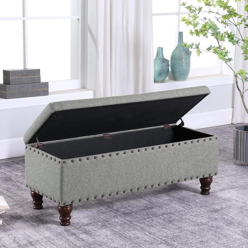 Luxury Gray Woven Storage Bench with Nailhead Trim 18 in. Height x 46 in. Width x 18 in. Depth by Homepop 6 Luxury Gray Woven Storage Bench with Nailhead Trim 18 in. Height x 46 in. Width x 18 in. Depth by Homepop - Image 6