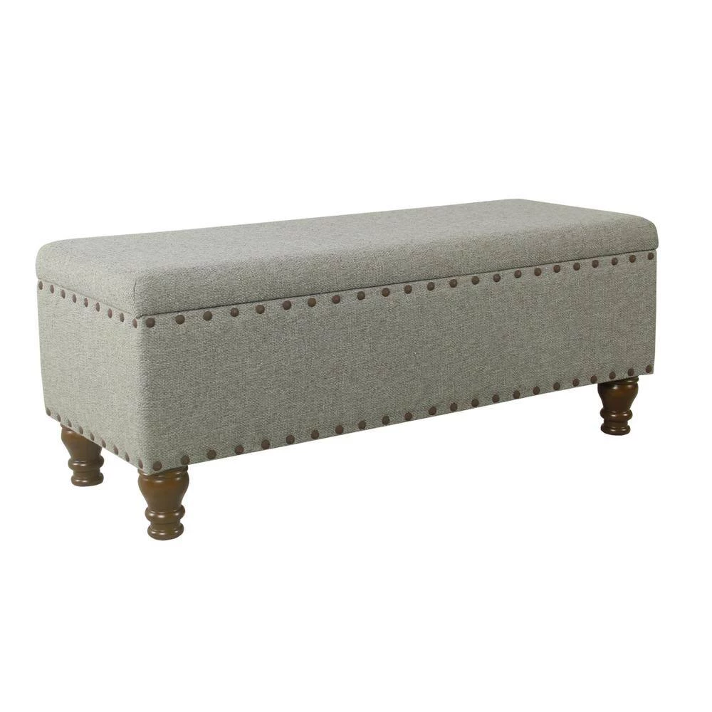 Luxury Gray Woven Storage Bench with Nailhead Trim 18 in. Height x 46 in. Width x 18 in. Depth by Homepop 7 Luxury Gray Woven Storage Bench with Nailhead Trim 18 in. Height x 46 in. Width x 18 in. Depth by Homepop - Image 7