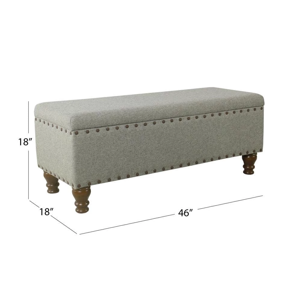 Luxury Gray Woven Storage Bench with Nailhead Trim 18 in. Height x 46 in. Width x 18 in. Depth by Homepop 2 Luxury Gray Woven Storage Bench with Nailhead Trim 18 in. Height x 46 in. Width x 18 in. Depth by Homepop - Image 2