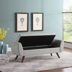 Modern Gray Woven Storage Bench with Wood Legs 21 in. Height x 60 in. Width x 18 in. Depth by Homepop 18 Modern Gray Woven Storage Bench with Wood Legs 21 in. Height x 60 in. Width x 18 in. Depth by Homepop -Homepop Sales gray woven homepop bedroom benches k8566 f2415 d4 1000
