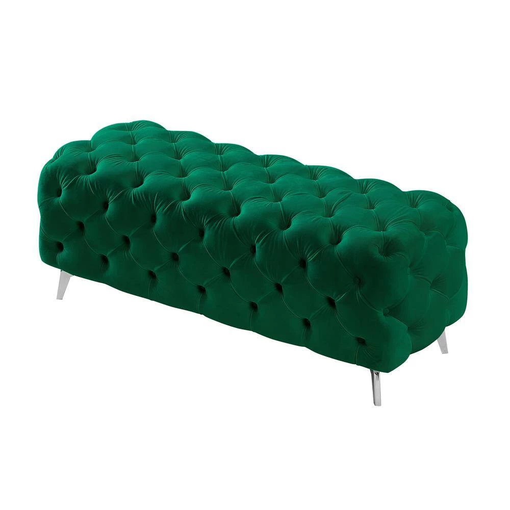 51.18 in. W x 18.89 in. H x 19.68 D Green Velvet Button-Tufted Upholstered Solid Wood Bench with Chrome Legs by Aoibox 5 51.18 in. W x 18.89 in. H x 19.68 D Green Velvet Button-Tufted Upholstered Solid Wood Bench with Chrome Legs by Aoibox - Image 5