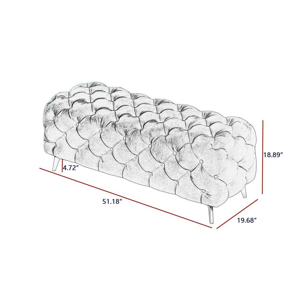 51.18 in. W x 18.89 in. H x 19.68 D Green Velvet Button-Tufted Upholstered Solid Wood Bench with Chrome Legs by Aoibox 6 51.18 in. W x 18.89 in. H x 19.68 D Green Velvet Button-Tufted Upholstered Solid Wood Bench with Chrome Legs by Aoibox - Image 6
