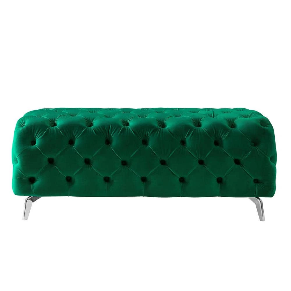 51.18 in. W x 18.89 in. H x 19.68 D Green Velvet Button-Tufted Upholstered Solid Wood Bench with Chrome Legs by Aoibox 1 51.18 in. W x 18.89 in. H x 19.68 D Green Velvet Button-Tufted Upholstered Solid Wood Bench with Chrome Legs by Aoibox