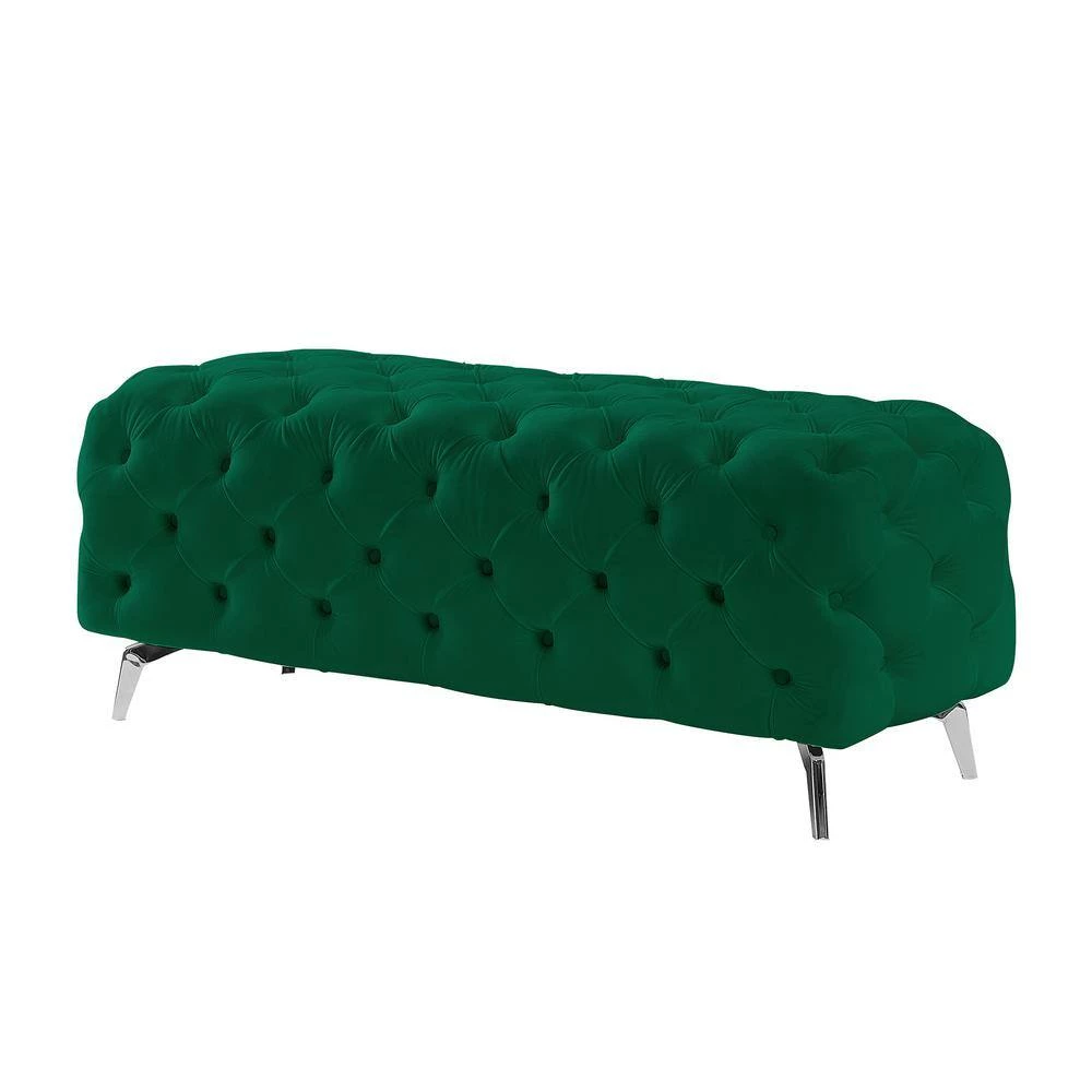 51.18 in. W x 18.89 in. H x 19.68 D Green Velvet Button-Tufted Upholstered Solid Wood Bench with Chrome Legs by Aoibox 3 51.18 in. W x 18.89 in. H x 19.68 D Green Velvet Button-Tufted Upholstered Solid Wood Bench with Chrome Legs by Aoibox - Image 3