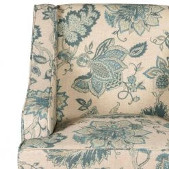 Blue Jacobean Printed on Tan Fabric Lexie Swoop Arm Accent Chair by Homepop 12 Blue Jacobean Printed on Tan Fabric Lexie Swoop Arm Accent Chair by Homepop -Homepop Sales indigo blue and tan homepop accent chairs k6499 a794 1f 1000