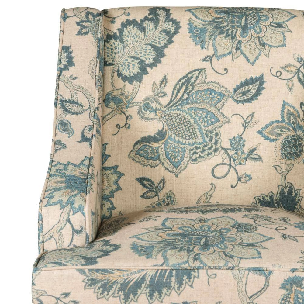 Blue Jacobean Printed on Tan Fabric Lexie Swoop Arm Accent Chair by Homepop 5 Blue Jacobean Printed on Tan Fabric Lexie Swoop Arm Accent Chair by Homepop - Image 5