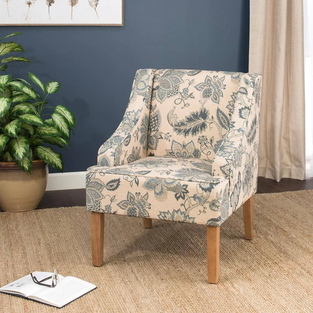 Blue Jacobean Printed on Tan Fabric Lexie Swoop Arm Accent Chair by Homepop 8 Blue Jacobean Printed on Tan Fabric Lexie Swoop Arm Accent Chair by Homepop - Image 8