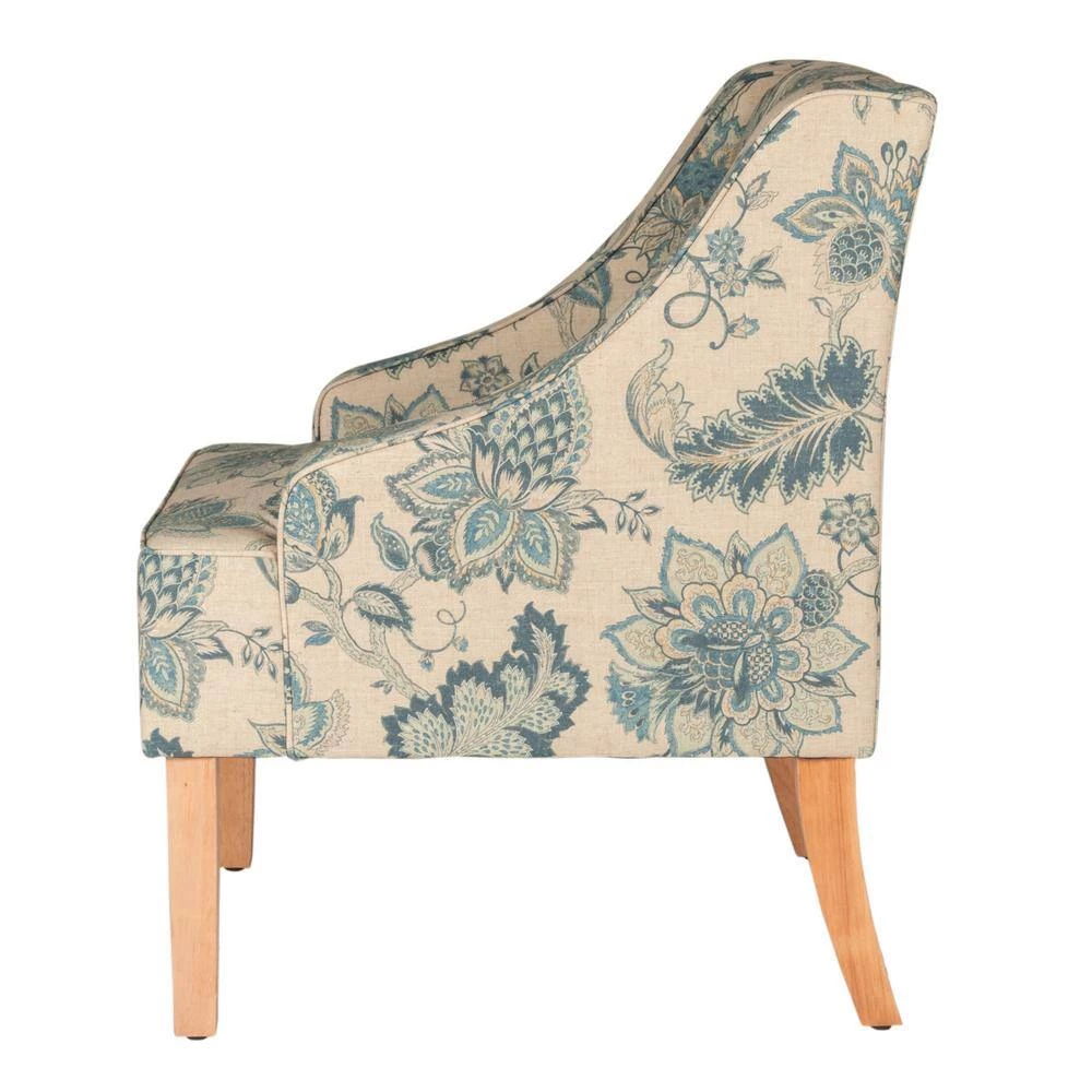 Blue Jacobean Printed on Tan Fabric Lexie Swoop Arm Accent Chair by Homepop 4 Blue Jacobean Printed on Tan Fabric Lexie Swoop Arm Accent Chair by Homepop - Image 4