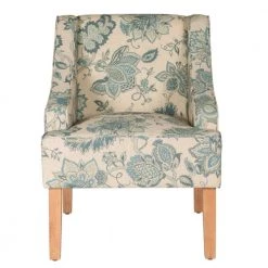 Blue Jacobean Printed on Tan Fabric Lexie Swoop Arm Accent Chair by Homepop