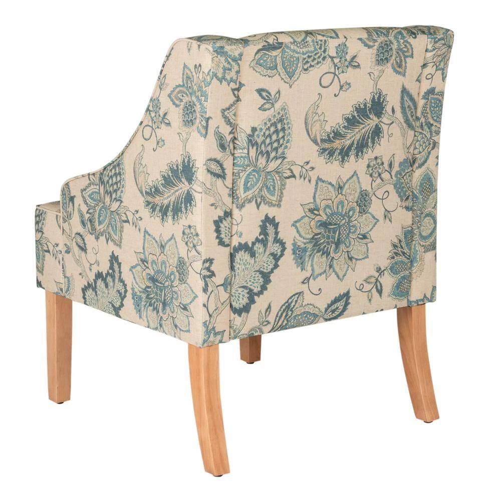 Blue Jacobean Printed on Tan Fabric Lexie Swoop Arm Accent Chair by Homepop 3 Blue Jacobean Printed on Tan Fabric Lexie Swoop Arm Accent Chair by Homepop - Image 3