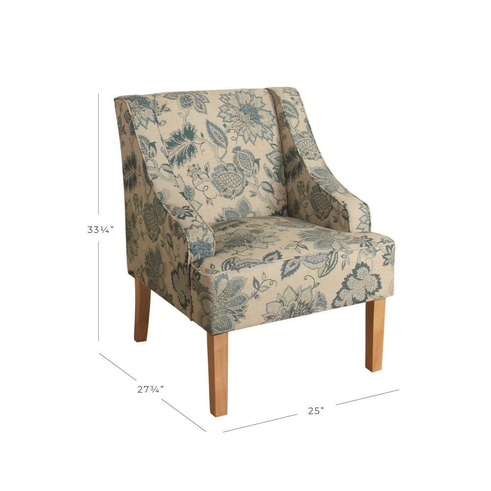 Blue Jacobean Printed on Tan Fabric Lexie Swoop Arm Accent Chair by Homepop 2 Blue Jacobean Printed on Tan Fabric Lexie Swoop Arm Accent Chair by Homepop - Image 2