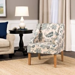 Blue Jacobean Printed on Tan Fabric Lexie Swoop Arm Accent Chair by Homepop 14 Blue Jacobean Printed on Tan Fabric Lexie Swoop Arm Accent Chair by Homepop -Homepop Sales indigo blue and tan homepop accent chairs k6499 a794 fa 1000