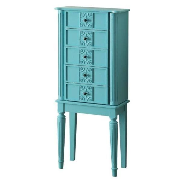 40in. X 16in. X 10in. Wood Jewelry Armoire in Light Blue with Mirror and Drawers, Side Doors with Hooks and Velvet Lined by Aoibox 4 40in. X 16in. X 10in. Wood Jewelry Armoire in Light Blue with Mirror and Drawers, Side Doors with Hooks and Velvet Lined by Aoibox - Image 4