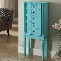 40in. X 16in. X 10in. Wood Jewelry Armoire in Light Blue with Mirror and Drawers, Side Doors with Hooks and Velvet Lined by Aoibox 8 40in. X 16in. X 10in. Wood Jewelry Armoire in Light Blue with Mirror and Drawers, Side Doors with Hooks and Velvet Lined by Aoibox -Homepop Sales light blue aoibox jewelry armoires snmx489 c3 1000